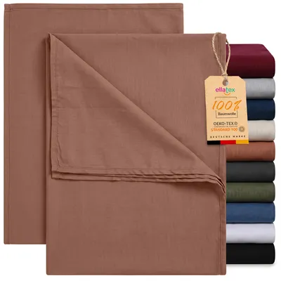 Produktbild von EllaTex 2er Pack Renforcé Bettlaken 160x200 Baumwolle – Leintücher Set ohne Gummizug, Farbe: Bronze