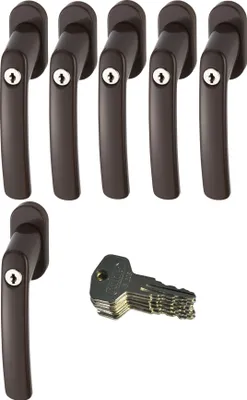 Produktbild von ABUS FG200 B SB abschließbarer Fenstergriff, braun im Set 6 Stück