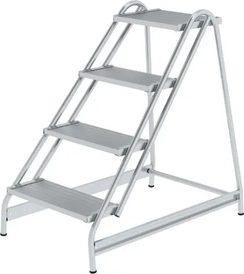 Produktbild von Arbeitspodest einseitig begehbar | 4 Stufen | Aluminium geriffelt | Rutschfeste Kunststoffschuhe