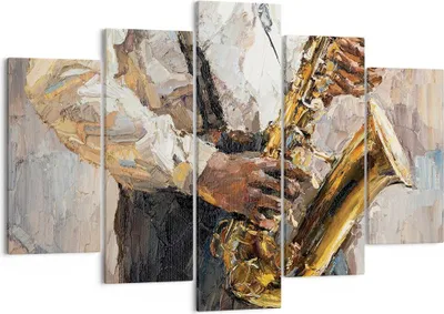 Produktbild von Bild auf Leinwand - Leinwandbild - 5 Teile - Saxophon Öl Musiker - 150x100cm - Wand Bild - Wanddeko - Wandbilder - Leinwanddruck - Bilder - Wanddekoration - Leinwand bilder - Wandbild - EA150x100-4808