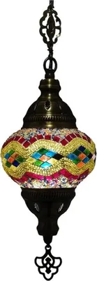 Obrázok produktu pre Veľkonočná mozaiková závesná lampa (turecká lampa) Ø 13 cm v žltej/farebnej farbe, ručne vyrobená, 40 W, dĺžka 78 cm