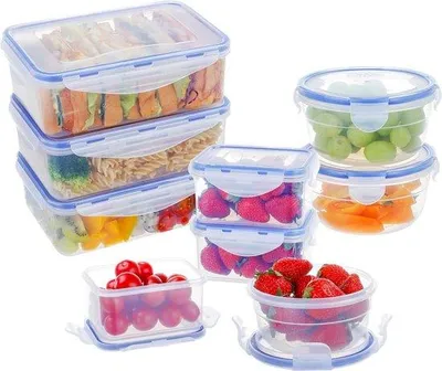 Produktbild von Plastik-Set mit Deckel, 9 Stück, 1150 ml x 3 + 300 ml x 3 + 180 ml x 3, Küchen-Überlaufbehälter, Mahlzeitdosen, Mikrowellenservice mit Deckel, Lunchbox-Set, Saucenbehälter