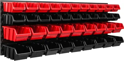 Zdjęcie produktu dla System magazynowy Regał warsztatowy | 115 x 39 cm | 40 szt. Pudełko | Regał ścienny z pojemnikami do układania w stosy – płyty ścienne Bardzo wytrzymały regał z przegrodami Regał na narzędzia Regał garażowy