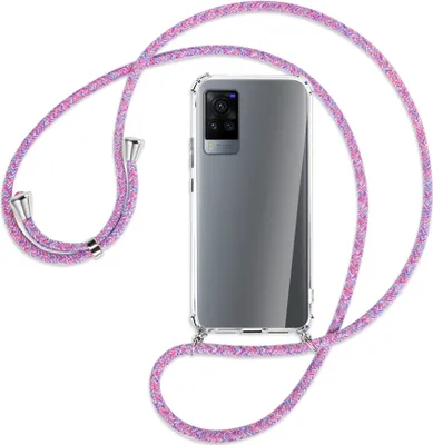 Produktbild von Handykette Backcover-Schutzhülle mit Band (Metall silberfarben) für vivo X60 Pro - lila/rosa/blau