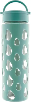 Obrázek produktu pro Láhev na pití z teplotně odolného borosilikátového skla se silikonovým obalem 600 ml tyrkysově modrá