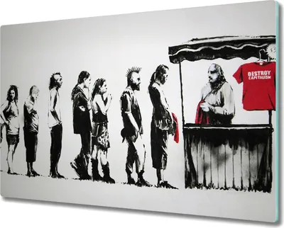 Produktbild von Coloray Herdabdeckplatte 80x52 cm Schneidebrett Kochplattenabdeckung Küchenbrett Hackbrett - Banksy Festival