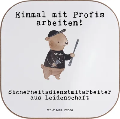 Produktbild von Mr. & Mrs. Panda Tischschoner Sicherheitsdienstmitarbeiter Leidenschaft - Weiß - Geschenk, gläseruntersetzer, Coaster, Untersetzer Gläser, für, Tassen, Quadratischer