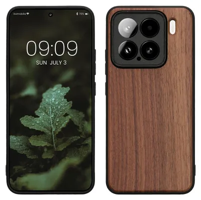Produktbild von kwmobile Handyhülle für Xiaomi 15 Hülle Holz - Case mit TPU Bumper - Stoßfestes Hardcase - Schutzhülle Cover in Dunkelbraun