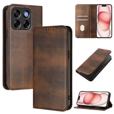 Produktbild von Handyhülle für ZTE Blade V70/nubia V70, Vintage Leder RFID Schutz Kartenfach Standfunktion Magnetische Klapphülle Braun