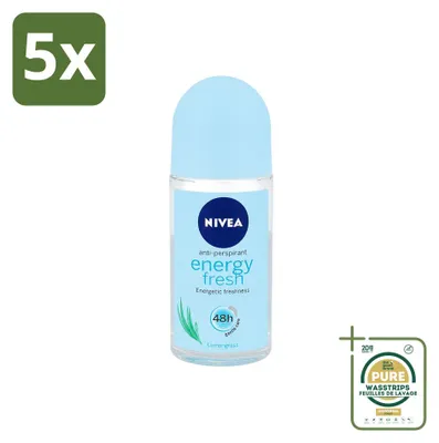 Image de 5 déodorants roll-on NIVEA Energy Fresh pour femmes - 50 ml - Pack économique - 5 pièces