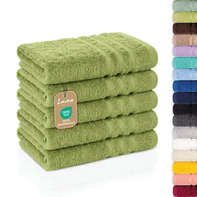 Produktbild von Lavea® 5er Set Gästehandtücher 30x50 cm, Weiche & Saugstarke Gästetücher aus 100% Baumwolle, Frottierserie Elena, Waschbar 60°C - Lindgrün