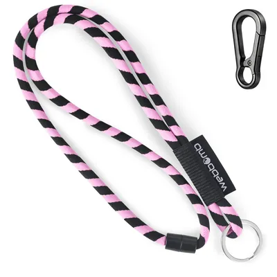 Produktbild von WEBBOMB® Tubular Lanyard rosa / schwarz rund weich lang mit Karabinerhaken & Schlüsselring Umhängeband Schlüsselanhänger Keychain pink Schlüsselband