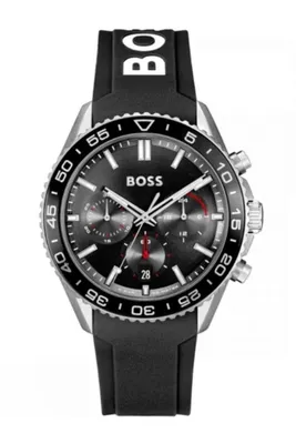 Produktbild von Hugo Boss Herrenuhr 1514141 Schwarz Quarz Analog Silikonarmband 50m Wasserdicht