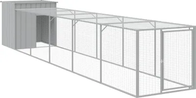 Produktbild von vidaXL Hühnerkäfig mit Auslauf Hellgrau 110x609x110 cm Stahl Verzinkt