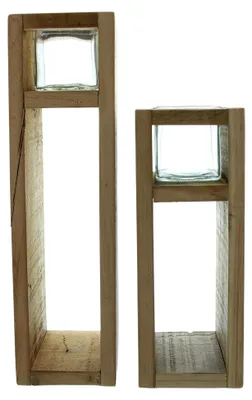Produktbild von Windlichtsäule Wood, 2er Set, Holz, Maße: 11 x 11 x 30 cm, 11 x 11 x 40 cm, Glaseinsatz 7 x 7 x 8 cm, ohne Kerzen