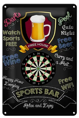 Produktbild von Blechschild Sports Bar Dartscheibe, 30 x 20 cm, Blechschilder Spruch Sport Hobby
