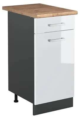 Zdjęcie produktu dla Szafki kuchenne Vicco R-Line Biały wysoki połysk/Antracyt 40 cm blat roboczy Dąb Goldkraft, Model 61071