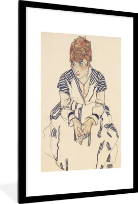 Produktbild von MuchoWow® Gerahmtes Poster Porträt von Edith Schiele, der Frau des Künstlers - Egon schiele 60x90 cm - Poster mit Schwarzem Bilderrahmen Wandposter Rahmen Foto Bilder - Dekoration - Wandposter Wohnzimmer - Hochwertig
