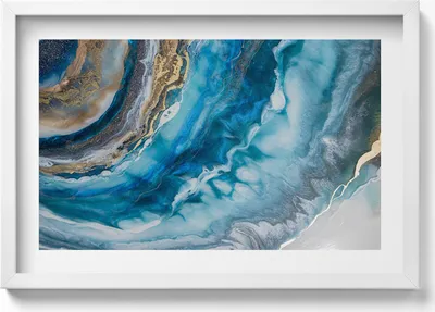 Produktbild von Blauer Marmor Abstraktion– Wandbild mit Rahmen – Gerahmtes Bild  – Wanddekoration – 60x40 cm –  Schwarz Rahmen