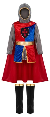 Ritterkostüm für Kinder, rot-blau, Medium (8-10 J.)