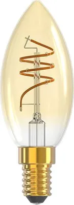 A close-up studio shot of an LED candle light bulb with a filament.