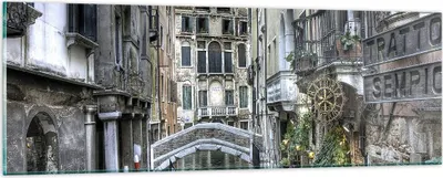 Produktbild von Bilder auf glas - Venedig Brücke Wasser - 90x30cm - Glasbilder - Wandbilder - Kunstdruck - zum Aufhängen bereit - Wanddekoration aus Glas - Glas Bilder - Wandbild auf Glas - Einteilig - GAB90x30-3522