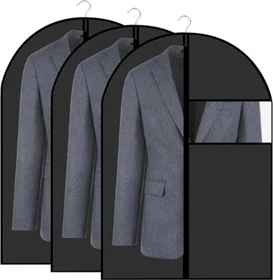 Produktbild von Famanu Kleidungstaschen 3 Stück, Premium Kleiderhüllen, 60 x 80 cm, wiederverwendbar, mit Sichtfenster, für Kleider und Jacken