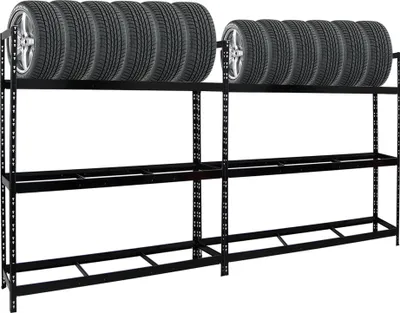 Produktbild von Mega Deal | 2x Reifenregal Tiger XL | HxBxT 200x180x45 cm | 300kg Fachlast | bis zu 42 Reifen | Schwarz