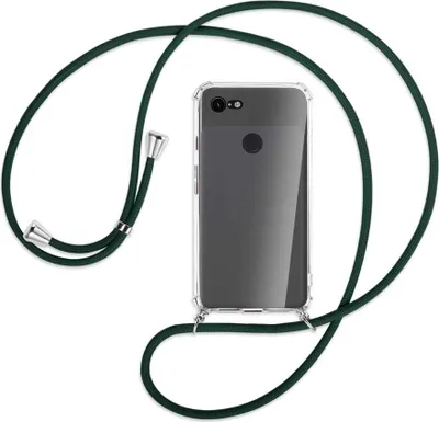 Produktbild von Handykette Backcover-Schutzhülle mit Band (Metall silberfarben) für Google Pixel 3 - dunkelgrün