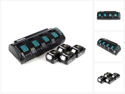 Obrázek produktu pro Sada zdrojů Makita 18 V se čtyřnásobnou nabíječkou DC 18 SF + 4x akumulátor BL1860B 6,0 Ah.