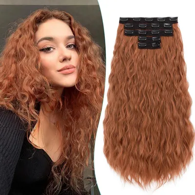 Immagine prodotto di Clip-in, extension per capelli, lunghezza 60 cm, colore rame, set da 5 pezzi, 250 grammi, parrucca sintetica