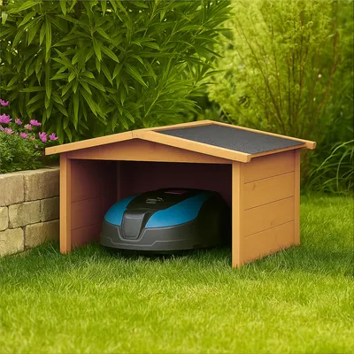 Produktbild von Garage für Mähroboter Robustes Holzhaus mit Wetterschutz Natur
