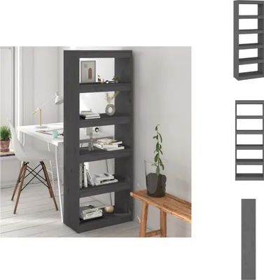 Obrázek produktu pro vidaXL Regál/rozdělovač pokojů šedý 60x30x167,5 cm z masivního borovicového dřeva - Regály a knihovny