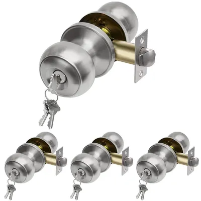 Image de Poignée de porte avec serrure et clés, en laiton