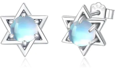 Produktbild von Ohrstecker 925 Sterling Silber Mondstein Hexagramm Hypoallergen für Damen Mädchen