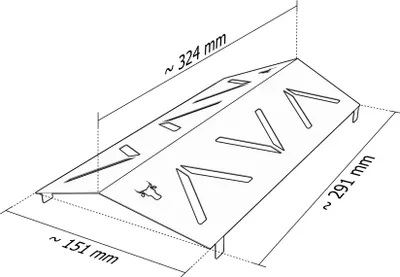 A diagram of a gas grill heat reflector made of stainless steel, with dimensions indicated.