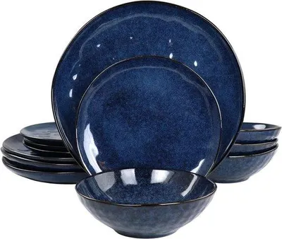 Productafbeelding van 12-delig Rond Servies Set Aardewerk Blauw Voor 4 Personen