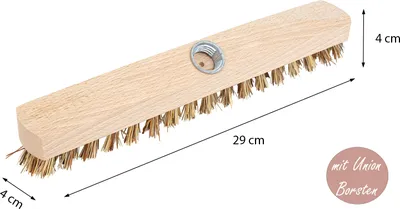 Produktbild von Schrubber aus Holz mit Borsten| Wischer mit Gewinde und Teleskopstange| Scheuerbürste Union| Boden-Bürste| Ideal für Reinigung Balkon Terrasse Garten Innen- Außenbereich