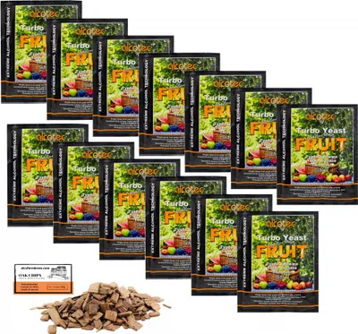 Produktbild von 13 x Alcotec Turbohefe - Fruit 60g, Alkohol Brennhefe, Gärhefe, Wodkahefe, Turbo Hefe, Wodka Hefe