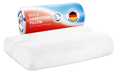 Produktbild von Kopfkissen 40x80 HADAR Wave, höhenverstellbar, ergonomisches HWS Nackenstützkissen aus Visco-Schaum mit Klima-Bezug, Nacken-Kissen für Seitenschläfer & Rückenschläfer, passt in 40 x 80 cm Bezug