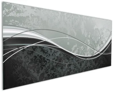 Produktbild von Wallario Küchenrückwand aus Glas, Größe: 125 x 50 cm, Motiv: Grau-schwarze Schnörkelei mit Wellen | Spritzschutz | abwischbar | pflegeleicht | in