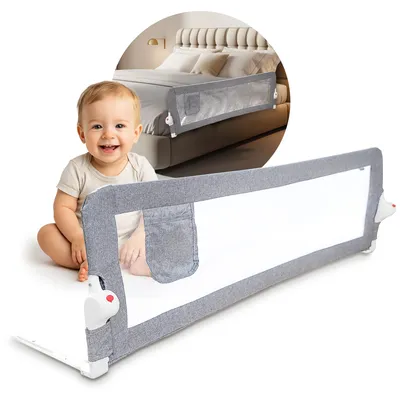 Produktbild von NooMii Bettgitter für Kleinkinder, 150 cm, atmungsaktives Netz, 180° klappbar, verstärkte Verankerung, für Queen-, Doppel- und King-Size-Betten (Grau)