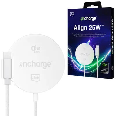 Productafbeelding van 3mk inCharge Align Snelle Draadloze Oplader Qi2 25W voor Apple, Magnetisch Oplaadstation, Draadloos, Wit