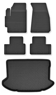 Image de Tapis en caoutchouc + bac de coffre pour Subaru Impreza III GH 2007-2013 (hayon, 5 portes) – 5 pièces, noirs, semi-universel, adapté