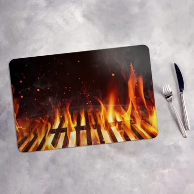 Produktbild von Tischset 4x45x30 cm + 10fi cm Platzset Tischmatte Platzmatte Untersetzer - Feuer auf Grill