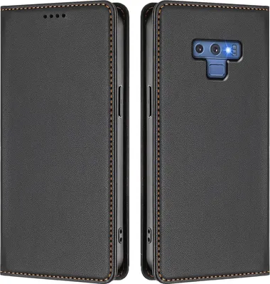 Produktbild von Handyhülle für Samsung Galaxy Note 9, Kunstleder Klapphülle Stoßfeste Magnetische Hülle mit Ständer Schwarz