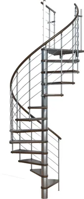 Produktbild von Minka Spindeltreppe Venezia Buche auf Walnuss lackiert mit Handlauf und UK in silber Ø140cm bis 305,5cm Geschosshöhe