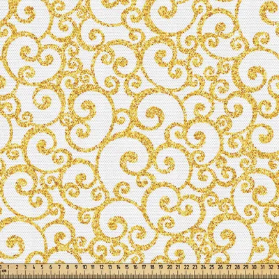 Produktbild von ABAKUHAUS viktorianisch Gewebe als Meterware, Floral Ivy wirbelt in goldenen gelben Shade Antik-Motiv inspirierten Kunstdruck, 5 M (148 x 500 cm), Gelb und Weiß
