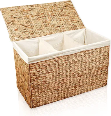 Produktbild von Lycce Wäschekorb 3 Fächer 150 l Wäschesortierer Wasserhyazinthe natur 79 x 40 x 50 cm