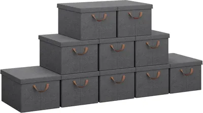 Produktbild von WOLTU 10er Set Aufbewahrungsboxen mit Deckel, mit Griffen, faltbar, Grau